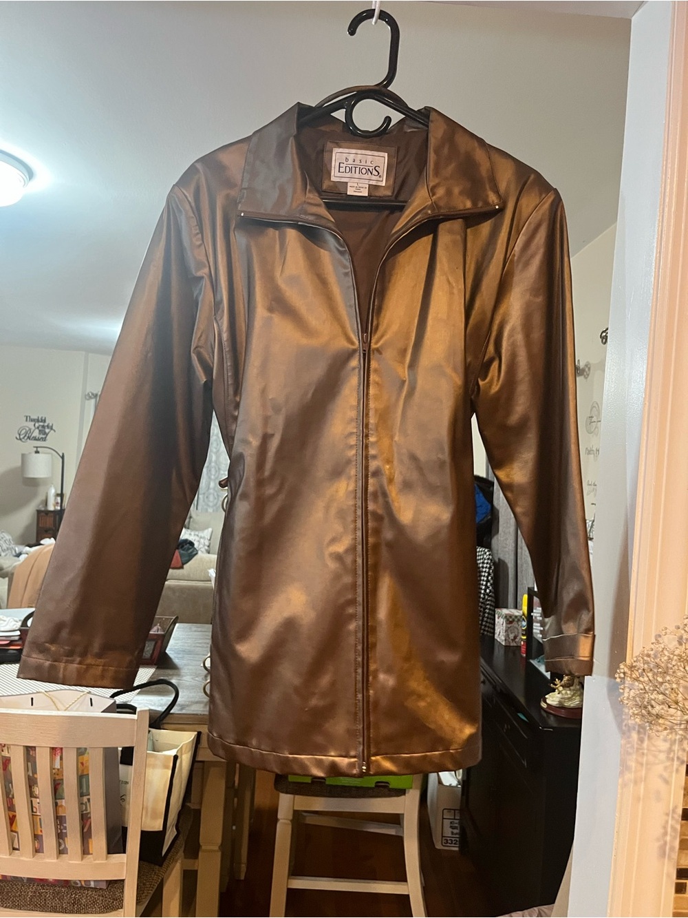 Basic Edition metallic golden bronze Women's Brown Faux-Leather Zip Jacket large
